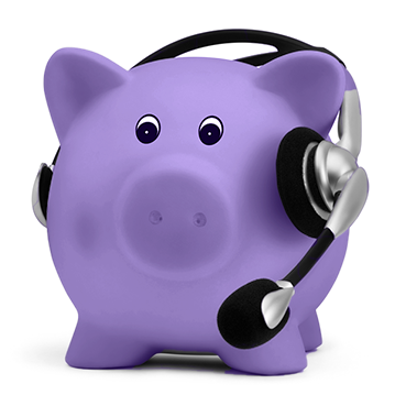 Contact us image piggybank wearing a telephone headset